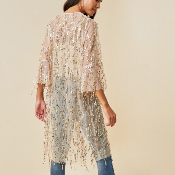 NEW HAYDEN SEQUIN cardigan cover up wrap BLACK or CHAMPANGE rocker party SM-3XL - Picture 8 of 8